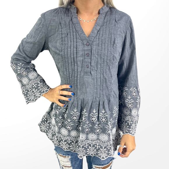 Style & CO Embroidered Eyelet Boho Floral Blouse - Picture 1 of 8